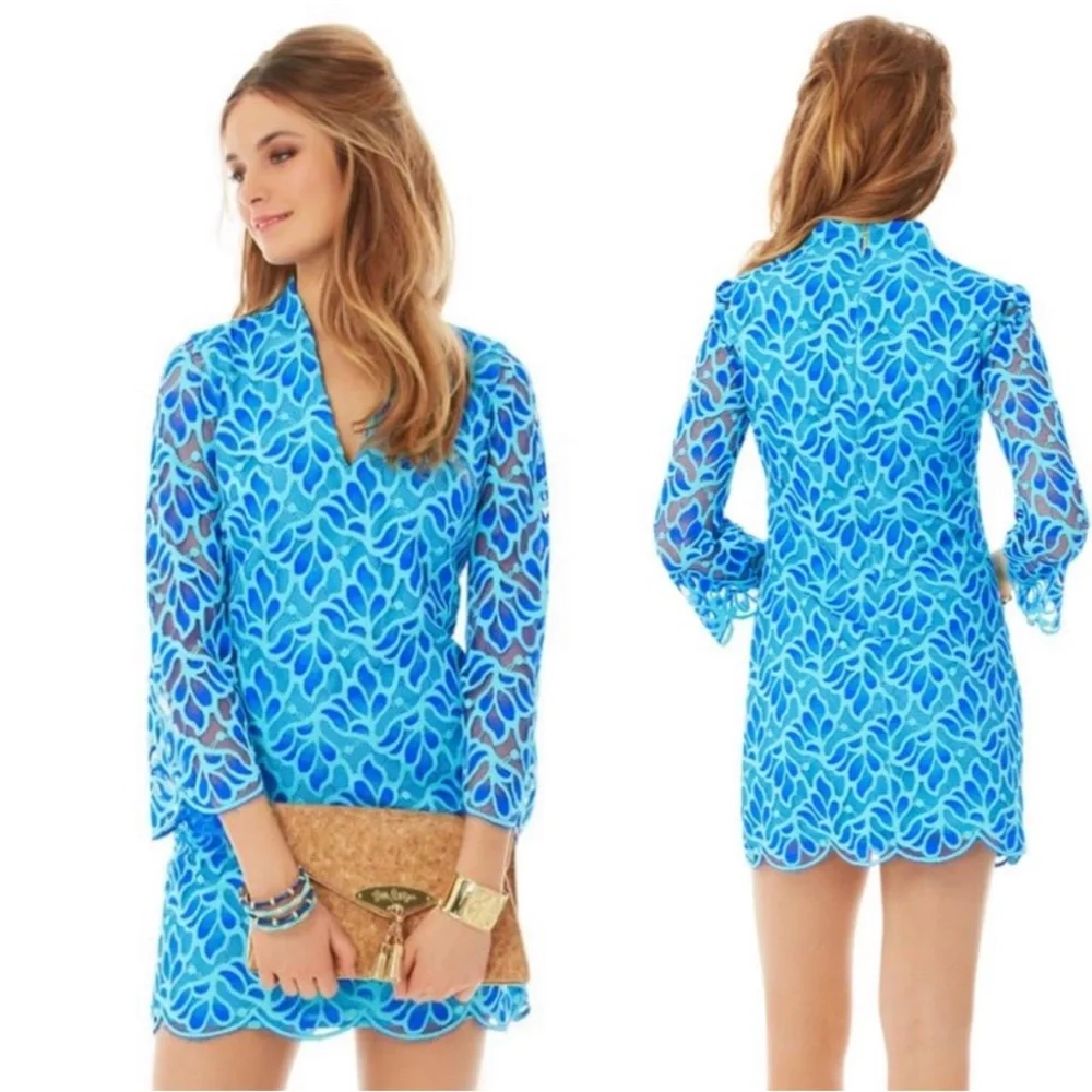 Lilly Pulitzer Devina Blue Lace Shift Dress Women's 8 - Picture 2 of 8